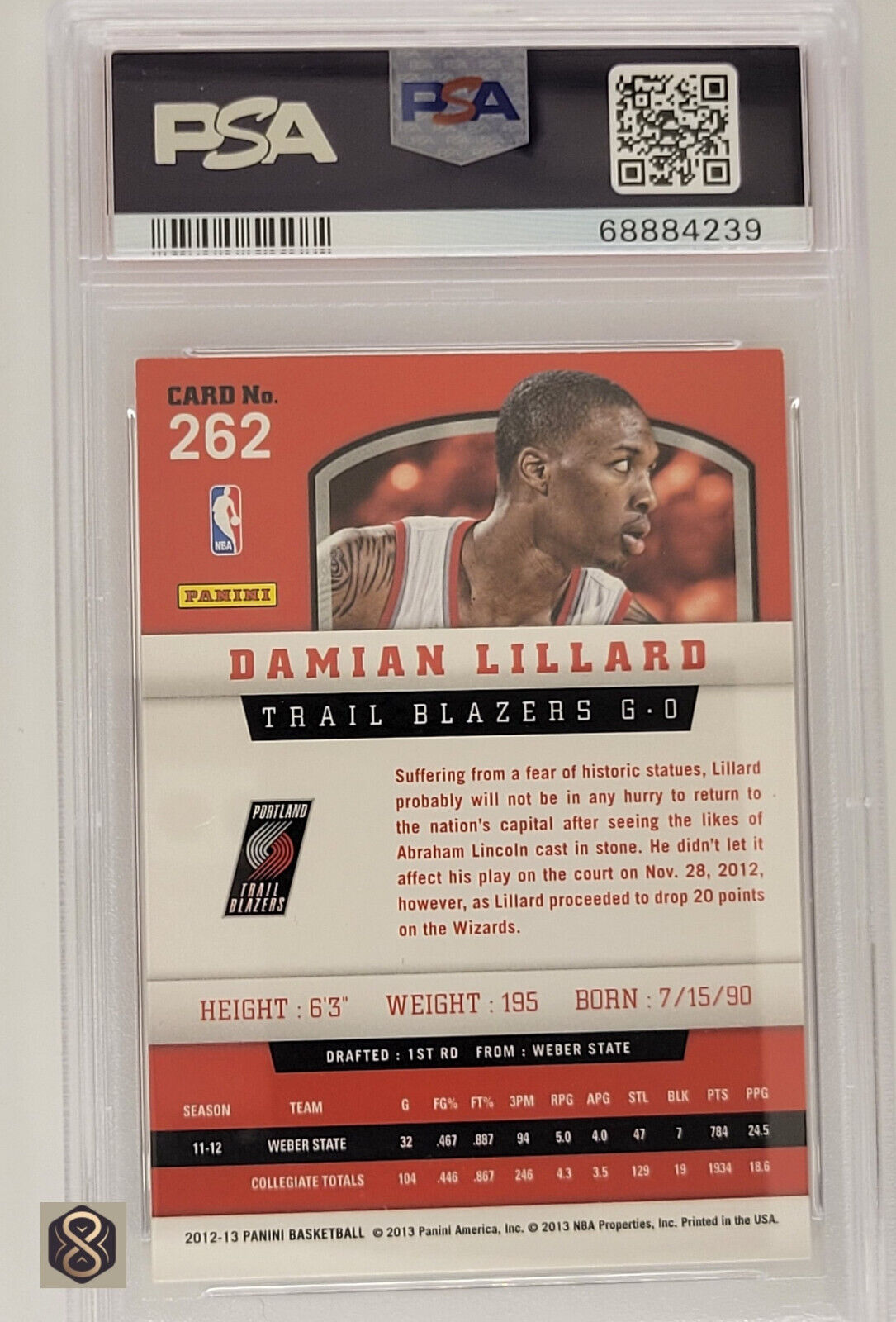 2012-13Panini-262DamianLillardRCPSAMINT9RookiePortlandBlazer_2