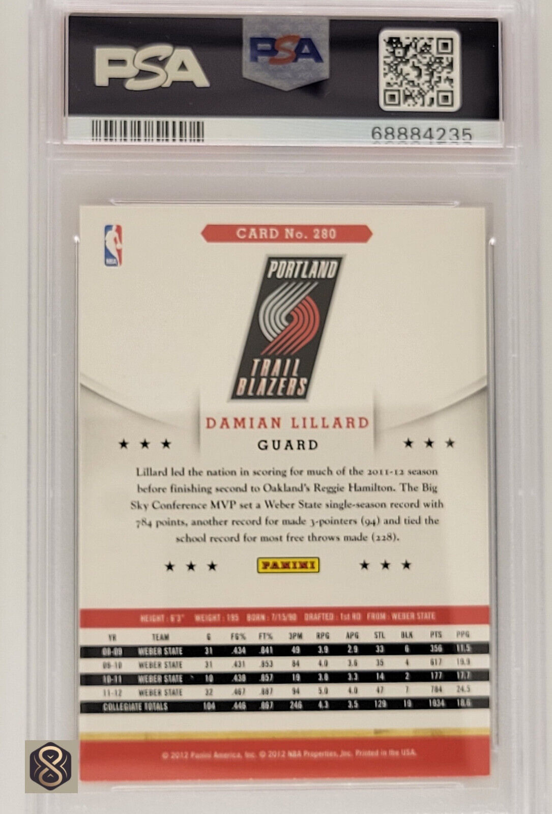 2012DamianLillardPaniniHoopsRookieCardRC280-PSAGraded7NM_2