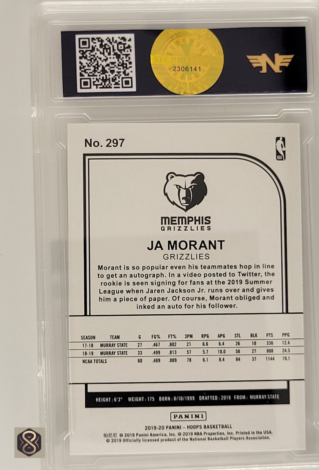 2019PaniniHoopsTribute297JaMorantRCRookieMint10_2