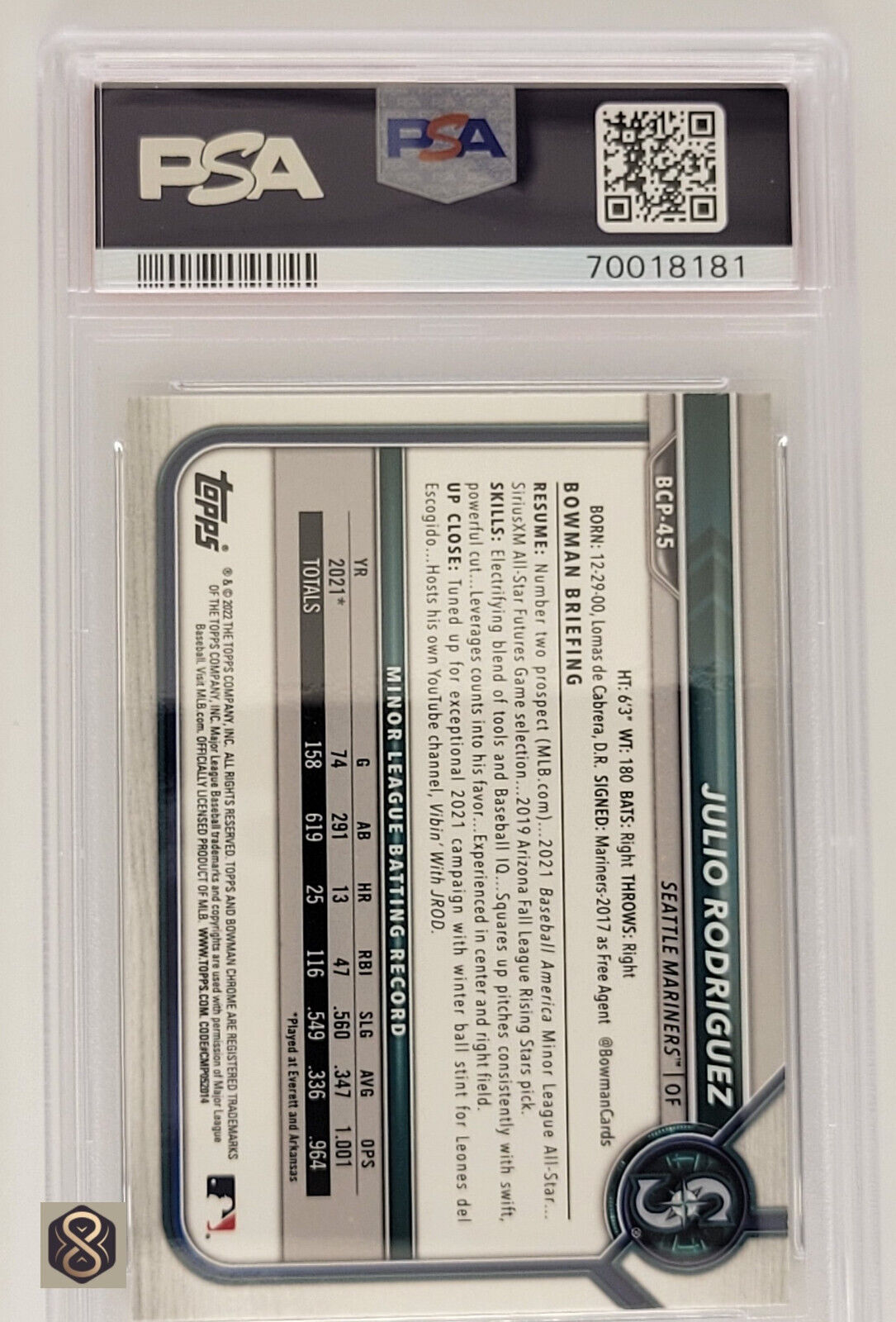 2022JulioRodriguezBowmanChromeMegaBoxRefractorBCP45PSA10GemMint_2